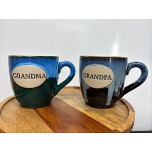 Burton & Burton Stoneware Coffee Mugs Set - Grandma & Grandpa Drip Glaze 20 oz